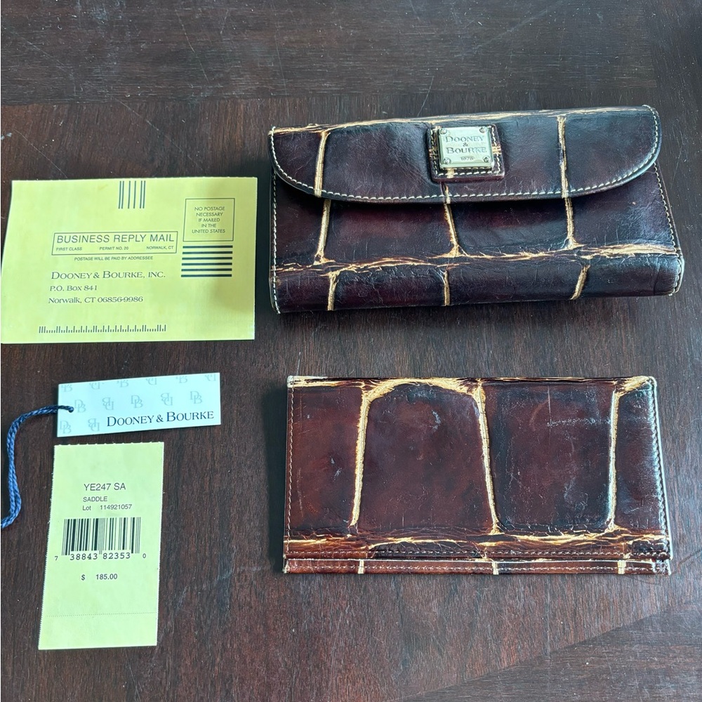 Dooney & Bourke Wallet Checkbook Combo Brown Croco Leather Snap Zip